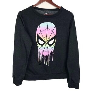 Womens Spiderman Drip Face Graphic Sweatshirt Charcoal Gray Pullover